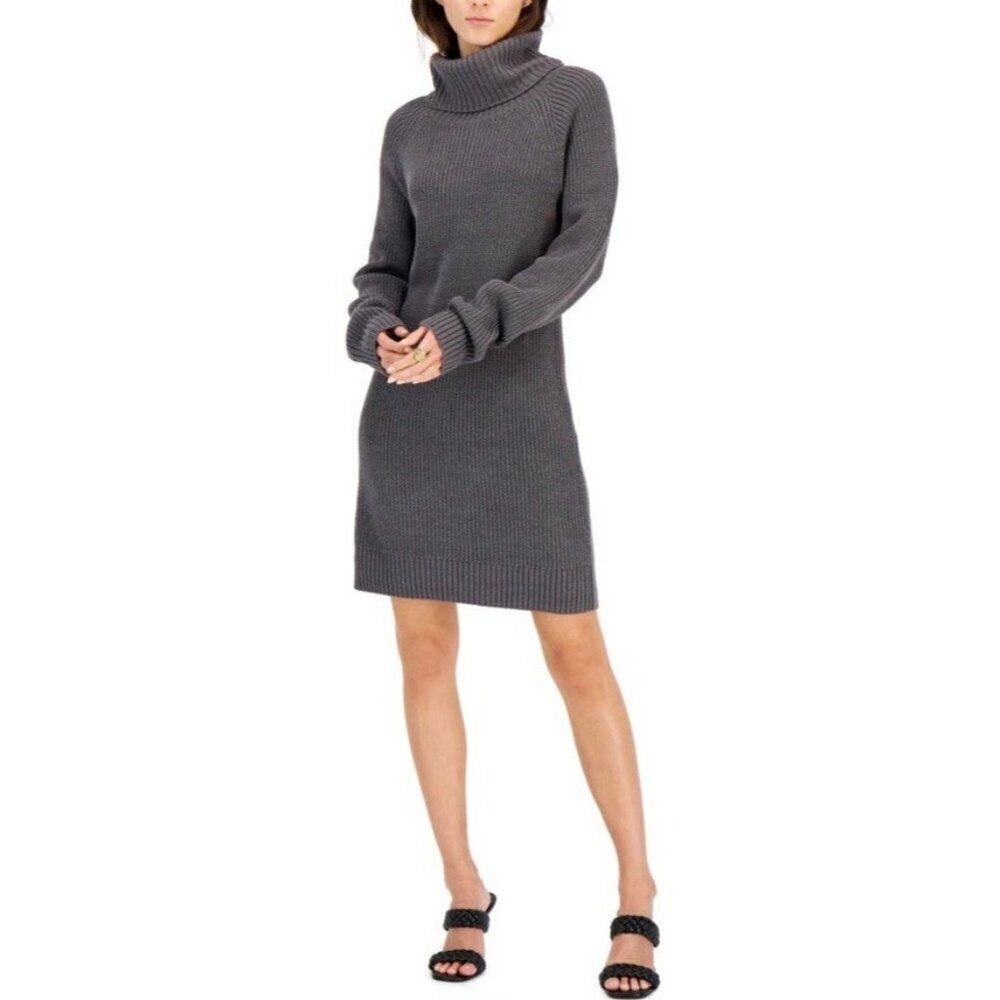INC International Concepts  XS Turtleneck Sweater Dress Heather Grey Relaxed Fit